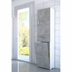 Dmora - Armoire polyvalente 2 portes Escolzia 45x32h195 cm Ciment Blanc Panneau effet bois