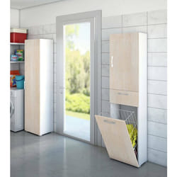 Dmora - Armoire polyvalente Escolzia 2 portes 45x32h195 cm Chêne Blanc Panneau effet bois