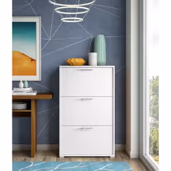 Dmora Meuble à chaussures moderne avec 3 portes battantes Meuble à chaussures dentrée 67x18h112 cm Couleur Blanc