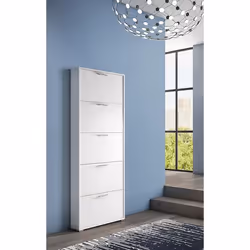 Dmora Meuble à chaussures moderne avec 5 portes battantes Meuble à chaussures dentrée 67x18h184 cm Couleur Blanc