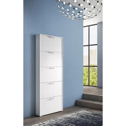 Dmora Meuble à chaussures moderne avec 5 portes battantes Meuble à chaussures dentrée 67x18h184 cm Couleur Blanc