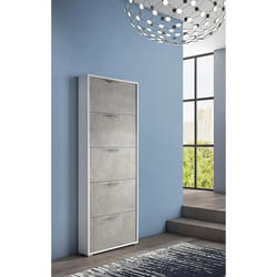 Meuble à chaussures moderne - DMORA - 5 portes battantes - 67x18h184 cm - Couleur Ciment et Blanc