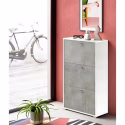 Dmora Meuble à chaussures moderne avec 3 portes battantes 67x28h112 cm Couleur Blanc et Ciment
