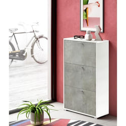 Dmora Meuble à chaussures moderne avec 3 portes battantes 67x28h112 cm Couleur Blanc et Ciment