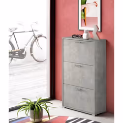 Dmora Meuble à chaussures moderne avec 3 portes battantes 67x28h112 cm Couleur ciment
