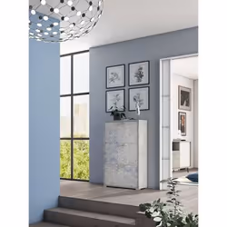 Dmora Meuble à chaussures moderne avec 3 portes battantes 67x28h112 cm Couleur ciment et bleu clair