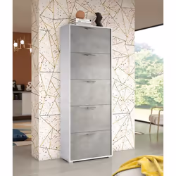 Dmora Meuble à chaussures moderne avec 5 portes battantes 67x28h183 cm Couleur Blanc et Ciment