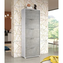 Dmora Meuble à chaussures moderne avec 5 portes battantes 67x28h183 cm Couleur Blanc et Ciment