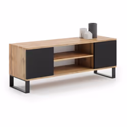 MEUBLE TV - Buffet de salon avec deux portes et une étagère - Meuble TV, Érable et noir. STRUCTURE ET UTILISATION -Meuble de  ...