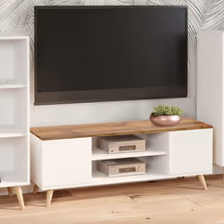ARMOIRE TV - Meuble TV de salon de style scandinave avec deux portes et une étagère - Meuble TV, Couleur blanche avec plateau ...