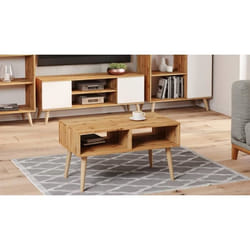 Dmora Table basse de salon Table porte-revues avec 2 étagères et pieds style scandinave 55x90h55 cm couleur érable