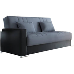 Dmora - Canapé Sergio, Canapé conteneur 3 places en éco-cuir et tissu, Canapé de salon avec ouverture clic-clac et 2 coussins inclus, Cm 230x96h101,