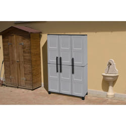 Dmora - Armoire extérieure ou intérieure, 3 portes et 3 niveaux en polypropylène, 100% Made in Italy, 102x37h169 cm, couleur gris clair, avec