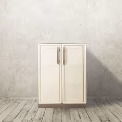 Description générale Armoire polyvalente à deux portes et une étagère intérieure, entièrement de couleur beige, idéale pour d ...