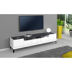 Dmora Meuble TV de salon Made in Italy Meuble TV avec 2 portes et 2 tiroirs Cm 200x40h47 Blanc brillant et Ardoise