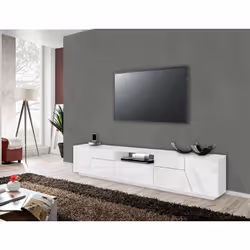 MEUBLE TV POUR MEUBLE DE SALON: Meuble TV de salon au style moderne structuré avec quatre portes et un tiroir, structure enti ...