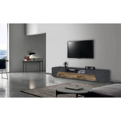 Dmora Meuble TV de salon Made in Italy meuble TV avec 4 portes géométriques et 2 tiroirs Cm 260x43h46 Ardoise et Érable