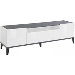 Meuble tv de salon, Made in Italy, Meuble tv avec 2 portes et 1 tiroir, Cm 160x40h47, Blanc brillant et Ardoise, avec emballage renforcé - Dmora