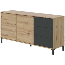 Buffet haut Concord, Buffet moderne avec 2 portes et 3 tiroirs, Buffet du salon, Meuble tv, Buffet pour le salon, cm 154x41h74, Chêne noueux et