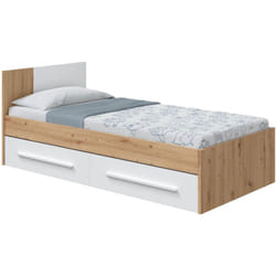 Lit simple Anaheim, Lit conteneur simple avec tête de lit, Cadre de lit avec 2 tiroirs pour chambre, cm 196x97h77, Chêne noueux et Blanc, avec
