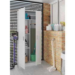 Dmora - Armoire polyvalent Dbaldi, Armoire à balais avec 2 portes, Étagère à chaussures avec étagères, Placard à balai, 73x37h180 cm, Blanc