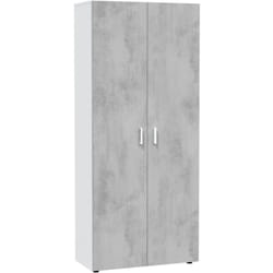 Dmora - Armoire à usages multiples Dferre, Armoire auxiliaire à 2 portes, Armoire avec 2 portes et 3 étagères, 80x37h182 cm, Ciment et blanc