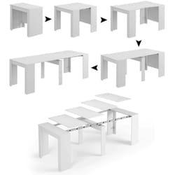 Dmora Table console Compton, Table à manger extensible, Table avec rallonges polyvalentes extensibles jusqu'à 10 places, cm 51/237x90h78, Blanc