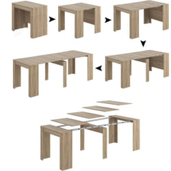 Table console Compton, Table à manger extensible, Table avec rallonges polyvalentes extensibles jusqu'à 10 places, cm 51/237x90h78, Chêne - Dmora