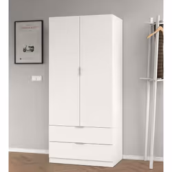 VESTIAIRE BURBANK - Armoire de chambre avec 2 portes et 2 tiroirs, Meubles de chambre avec tringle à vêtements, cm 81x52h180, ...