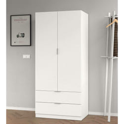 Dmora - Vestiaire Burbank, Armoire de chambre avec 2 portes et 2 tiroirs, Meubles de chambre avec tringle à vêtements, cm 81x52h180, Blanc