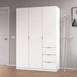 VESTIAIRE FULLERTON - Armoire de chambre à 3 portes et 3 tiroirs, Armoire avec 3 étagères et barre de cintre, cm 135x52h200,  ...