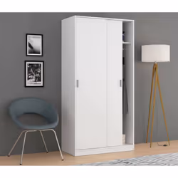 Description générale Armoire de chambre à 2 portes coulissantes, équipée d'une étagère fixe et d'une barre de cintre, idéale  ...
