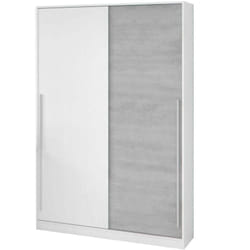 Dmora - Vestiaire Dcelesi, Armoire de chambre à 2 portes coulissantes, Armoire avec barre à vêtements et 3 étagères, 120x50h200 cm, Ciment et blanc