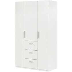 Dmora - Vestiaire Dmagnini, Armoire de chambre à 3 portes battantes, Armoire avec barre à vêtements et 3 étagères, 117x52h203 cm, Blanc