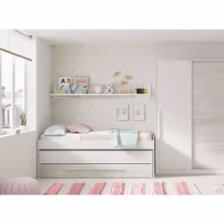 LIT SIMPLE DMIALIC - Cadre de lit pour chambre, Lit simple avec lit gigogne et commode et étagère assorties, cm 199x96h65, Bl ...