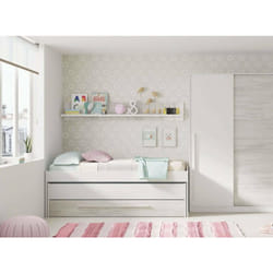Dmora - Lit simple Dmialic, Cadre de lit pour chambre, Lit simple avec lit gigogne et commode et étagère assorties, 199x96h65 cm, Blanc