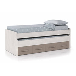 Lit simple Dmerli, Cadre de lit pour chambre, Lit simple avec lit gigogne et 4 tiroirs, 198x96h69 cm, Bois et marron - Dmora