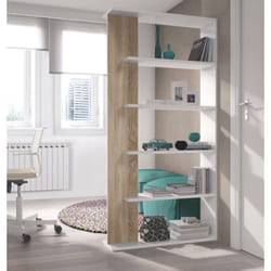 Dmora - Bibliothèque Columbia, Bibliothèque double face avec 5 étagères, Étagère de séparation de bureau ou de chambre, cm 90x25h180, Blanc et Chêne