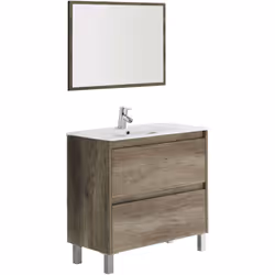 ARMOIRE SOUS-VASQUE MODESTO - Meuble suspendu à 2 tiroirs, Meuble de salle de bain avec miroir, Lavabo non inclus, cm 80x45h8 ...