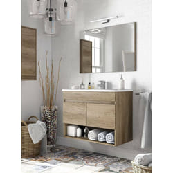 Dmora - Meuble de comptoir Shreveport, meuble de salle de bain 2 portes, Armoire suspendue avec étagère et miroir, évier non inclus, cm 80x45h64,