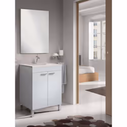 MEUBLE SOUS LAVABO - Meuble de salle de bain, armoire 2 portes avec miroir, 60x45h80 cm, Blanc brillant. STRUCTURE ET UTILISA ...