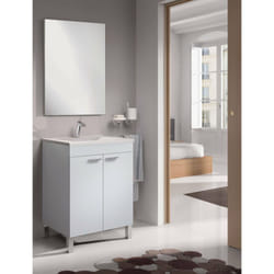Dmora - Meuble de comptoir Dlabojk, Armoire de sol, Armoire à 2 portes, couleur blanc brillant60x80x45 cm, Blanc