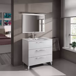ARMOIRE SOUS-VASQUE PALMDALE - Armoire de toilette, Armoire avec 3 tiroirs et miroir, évier non inclus, cm 80x45h86, Blanc br ...