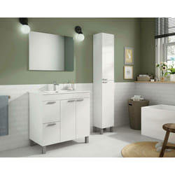 Dmora - Meuble de comptoir Lakewood, Armoire de toilette, Armoire avec 2 portes et deux tiroirs avec miroir, évier non inclus, cm 80x45h80, Blanc