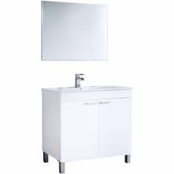 VANITY CABINET - Meuble de salle de bain avec 2 portes, Meuble de sol avec miroir, 80x45h80 cm, Blanc. STRUCTURE ET UTILISATI ...