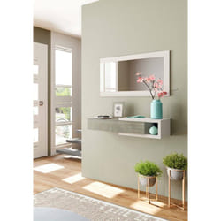 Meuble d'entrée Dhasi, Couloir avec miroir, Meuble d'entrée avec tiroir, Videurs de poche pour appartements, 95x26h69 cm, Blanc et Chêne - Dmora
