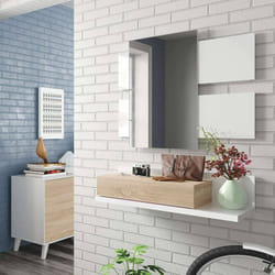 Dmora - Meuble d'entrée Dcori, Hall d'entrée suspendu avec miroir, Armoire avec tiroir pour entrée, 75x29h90 cm, Blanc brillant et noyer