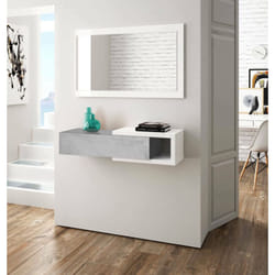 Meuble d'entrée Dhasi, Couloir avec miroir, Meuble d'entrée avec tiroir, Videurs de poche pour appartements, 95x26h69 cm, Blanc et Gris - Dmora