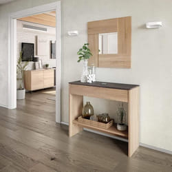 Dmora - Meuble dentrée Gilbert Couloir avec miroir Armoire avec tiroir et étagère pour entrée 92x33h149 cm Chêne et Noyer