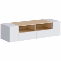 TV STAND - Buffet pour tèlèvision de salon, Meuble TV moderne, Buffet bas polyvalent, 138x42h36 cm, Blanc et Chène. STRUCTURE ...